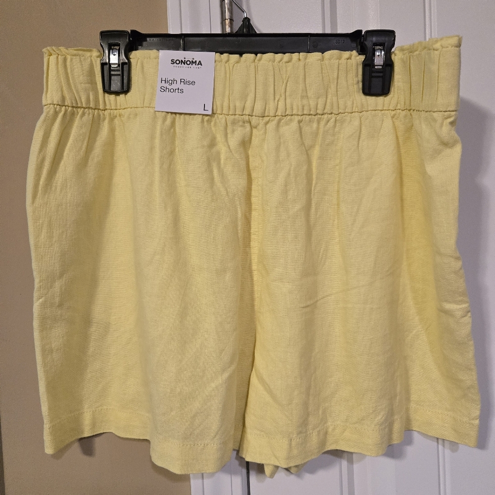 Sonoma High Rise Yellow Linen Women's Shorts Sz Large NWT - Picture 2 of 2